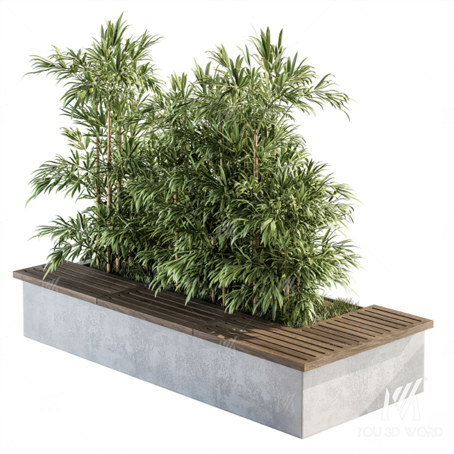 Architecture Bench with Plants Set 11